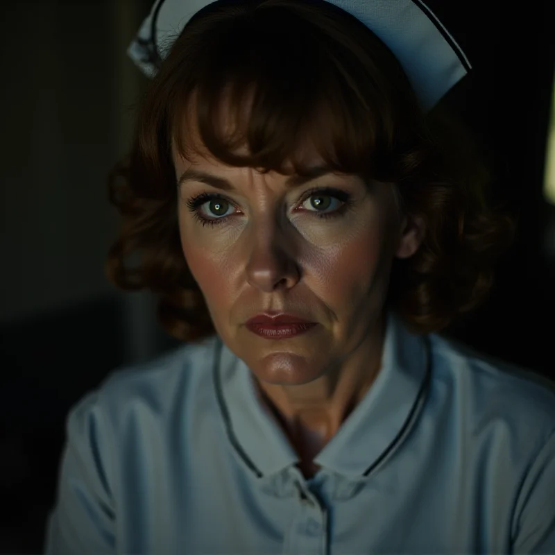 Close-up shot of Trixie Franklin (Helen George) looking thoughtful and determined, wearing her nurse's uniform.