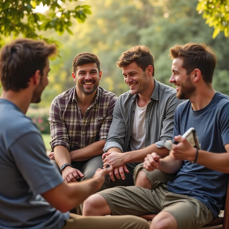 Group of young men talking together