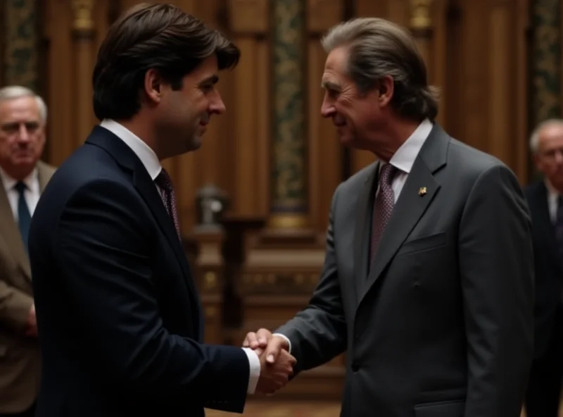 Justin Trudeau shaking hands with King Charles III in a formal setting.