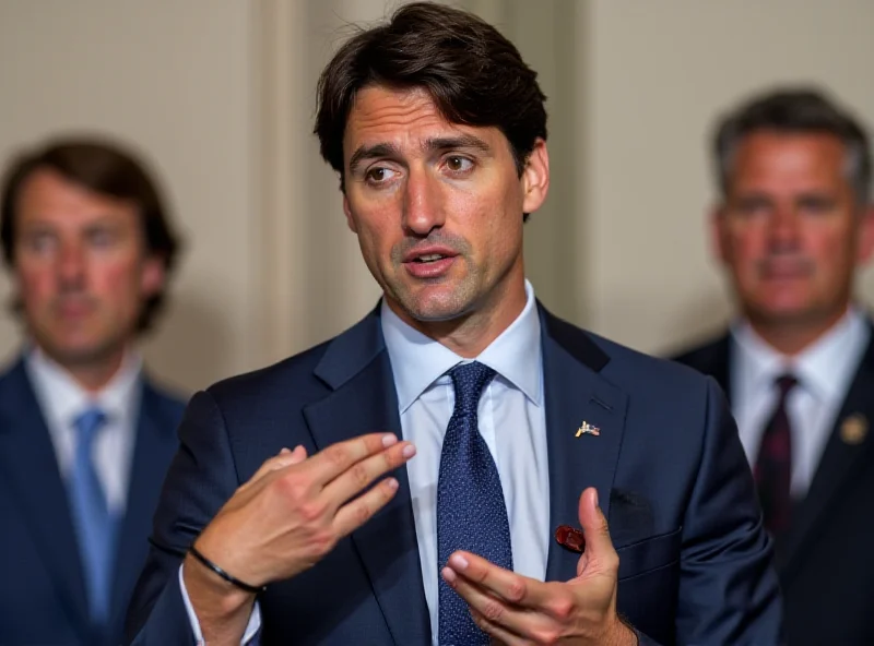 Justin Trudeau looking concerned during a press conference.