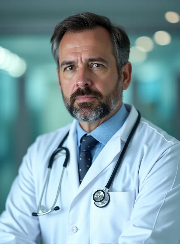 A photograph of Dr. Eithan Haim, looking directly at the camera with a serious expression. He is wearing a white doctor's coat. The background is blurred and indistinct.