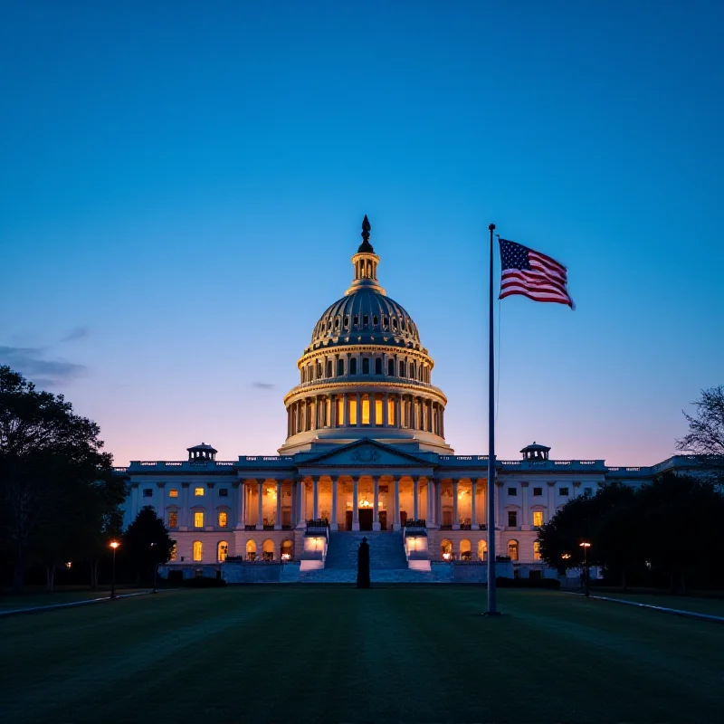 The US Capitol Building at dusk.