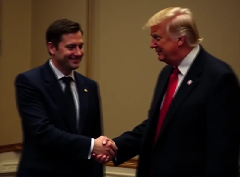 Volodymyr Zelensky shaking hands with Donald Trump