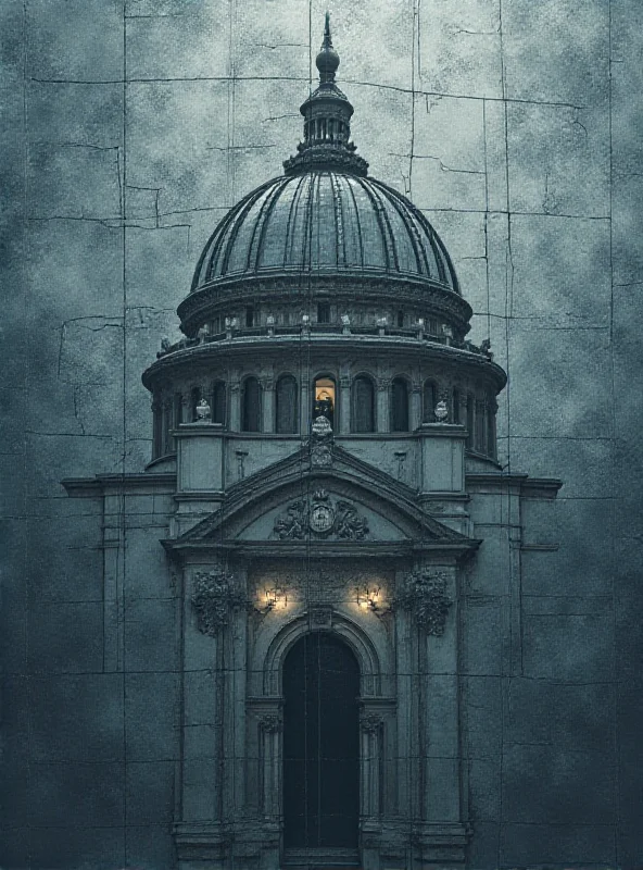 A symbolic image depicting the Vatican and the Opus Dei logo with a cracked facade, suggesting a scandal and internal issues.