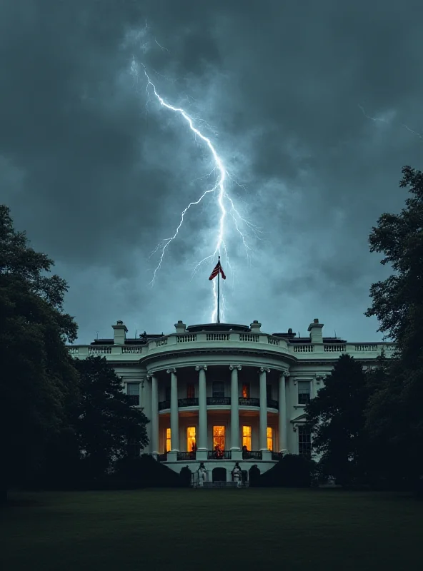 A digital painting depicting the White House with a dark, stormy sky overhead, symbolizing the tense political climate between the US and Ukraine.