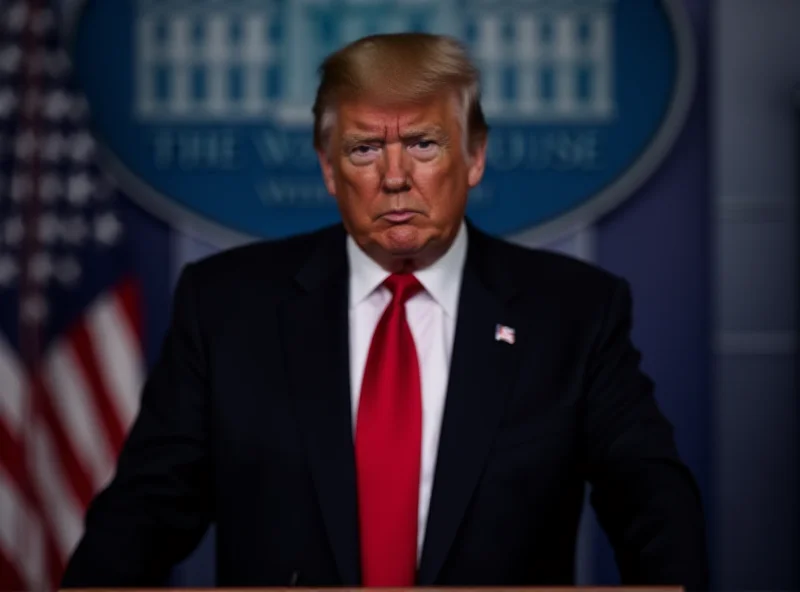 Donald Trump speaking at a podium with an American flag in the background.