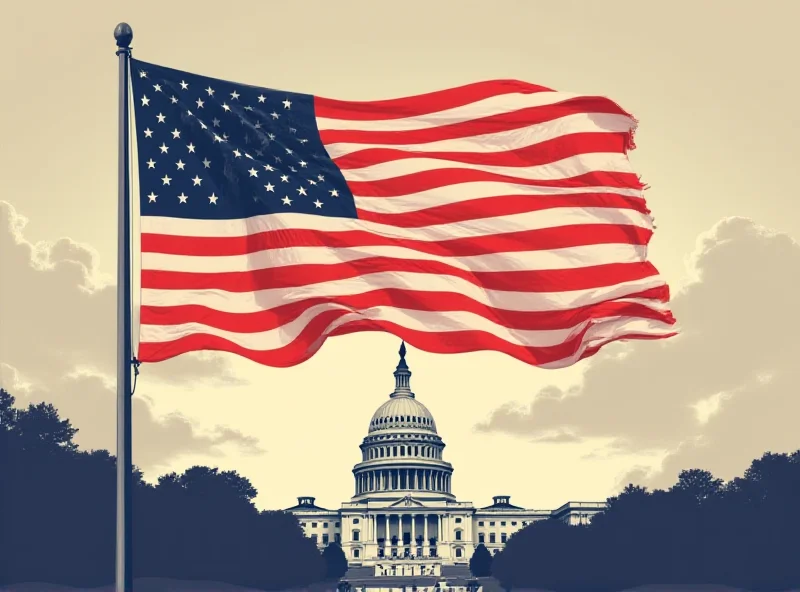 Graphic illustration of the American flag with the Capitol Building in the background.