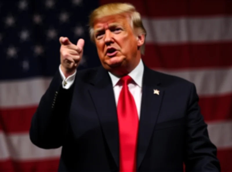 Donald Trump speaking at a podium with the American flag behind him.