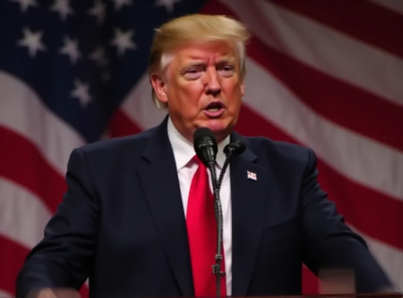 Donald Trump speaking at a podium with an American flag in the background.