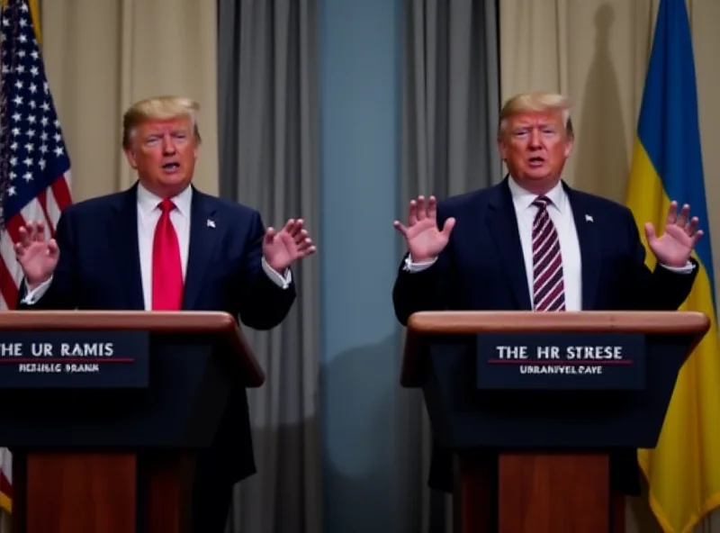 Donald Trump and Volodymyr Zelenskyy standing at podiums in the White House press briefing room, looking tense and engaged in a heated discussion.