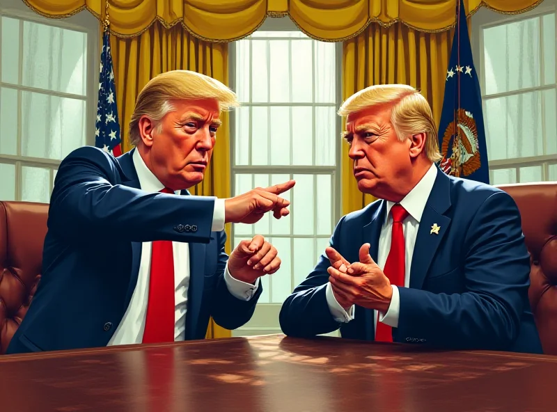 Illustration of a tense meeting between Trump and Zelenskyy in the Oval Office.