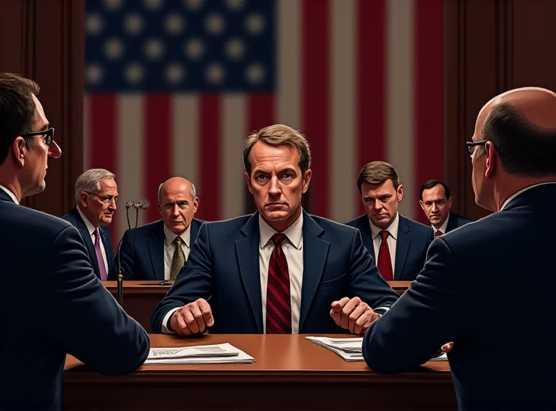 Illustration depicting the House Judiciary Committee questioning a representative from Alphabet about content moderation policies, with a subtle American flag background.