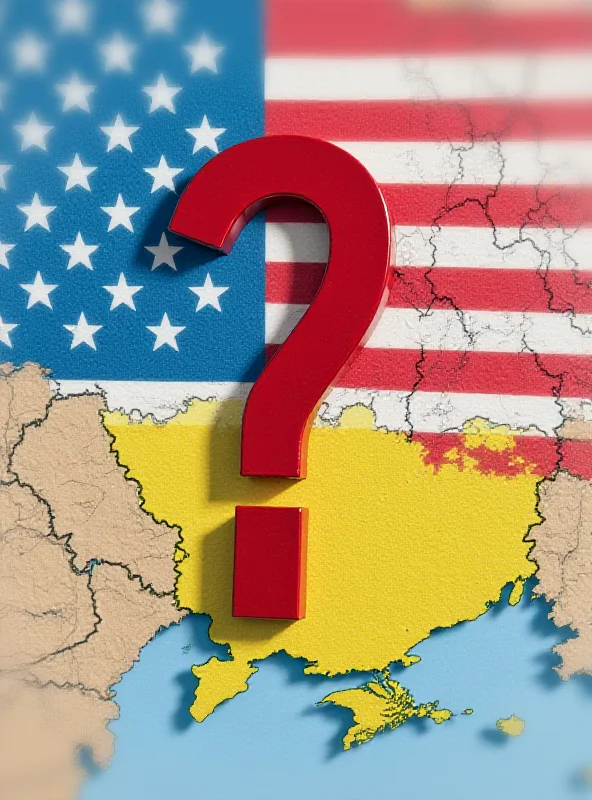 A map of Ukraine with a question mark hovering over it, overlaid with the American flag