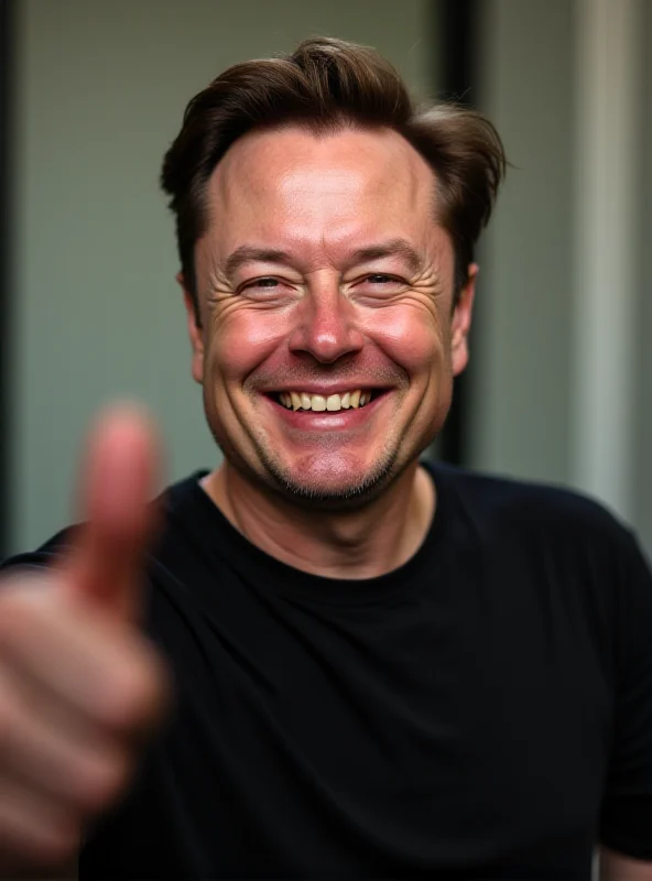 Elon Musk smiling and giving a thumbs-up gesture.