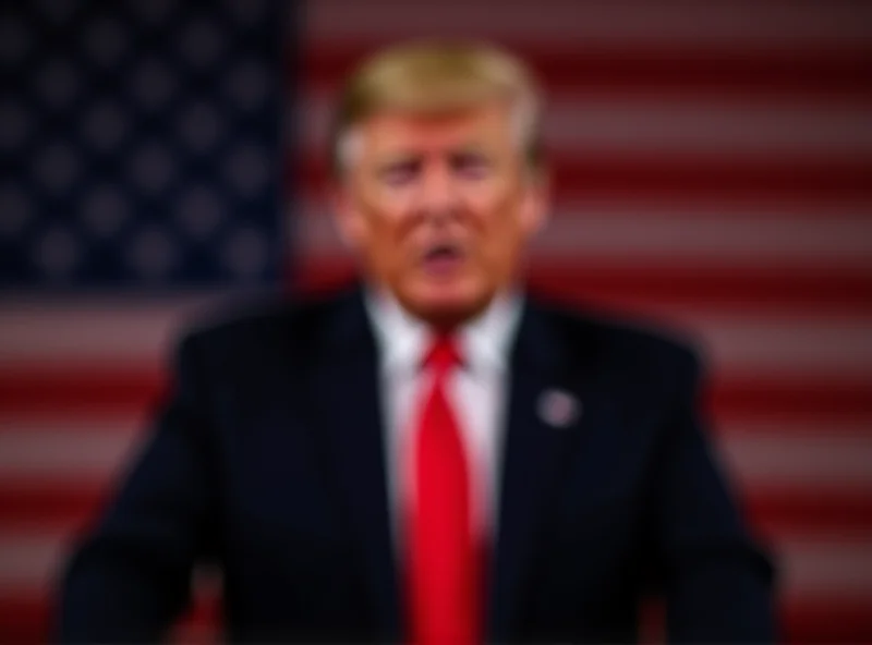 Donald Trump speaking at a podium with an American flag behind him.