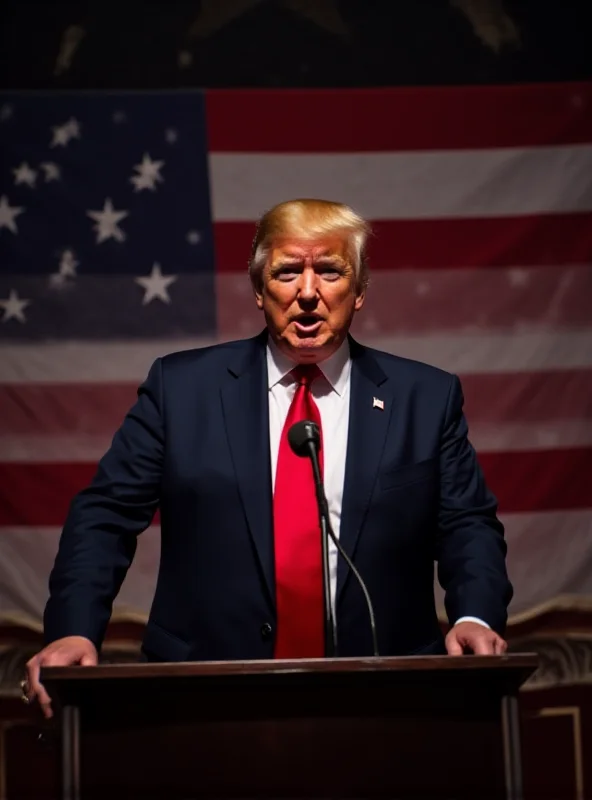 Image of Donald Trump speaking at a podium with the American flag behind him.