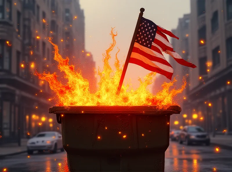 Illustration of a dumpster fire with a flag on it