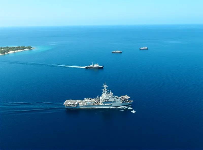 Aerial view of a US Navy ship patrolling the South China Sea