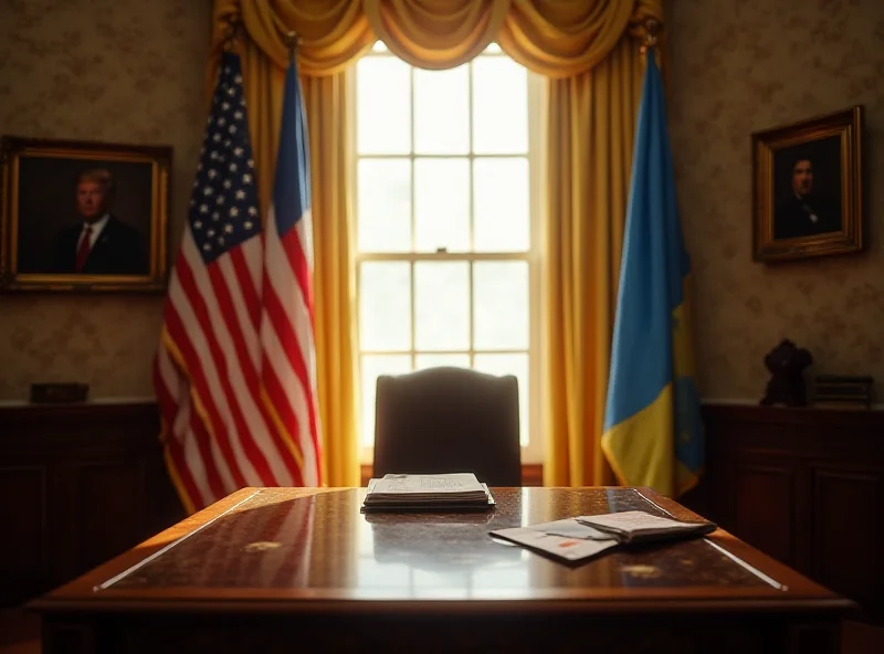 Digital art depicting the White House Oval Office with US and Ukrainian flags