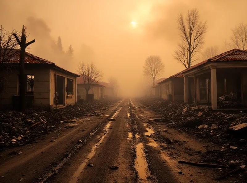 A residential street in Los Angeles devastated by wildfires with burnt homes and debris scattered everywhere.