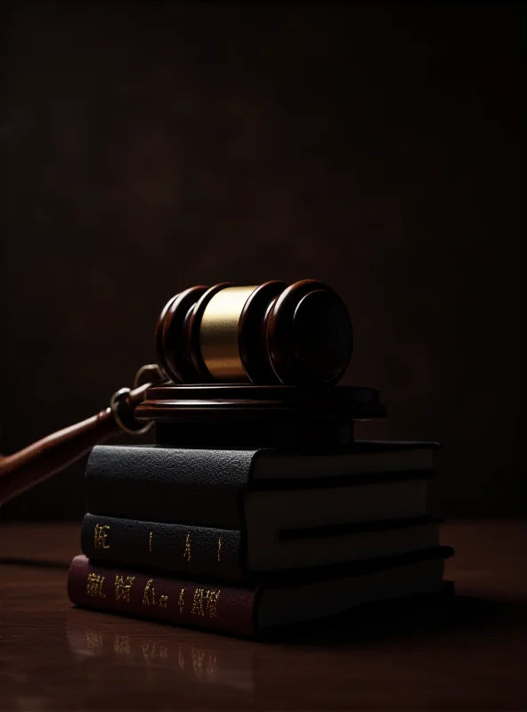 A gavel resting on a stack of law books in a courtroom setting, symbolizing a legal dispute.