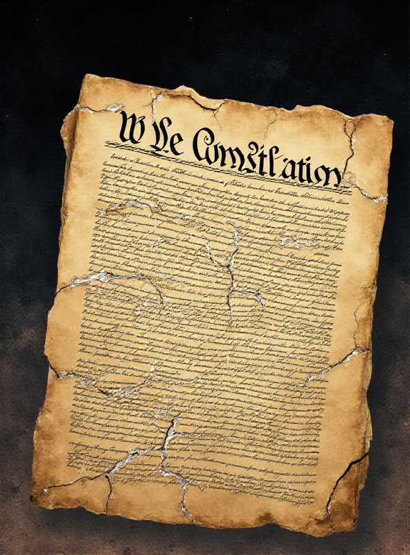 An illustration depicting the US Constitution cracking under pressure.