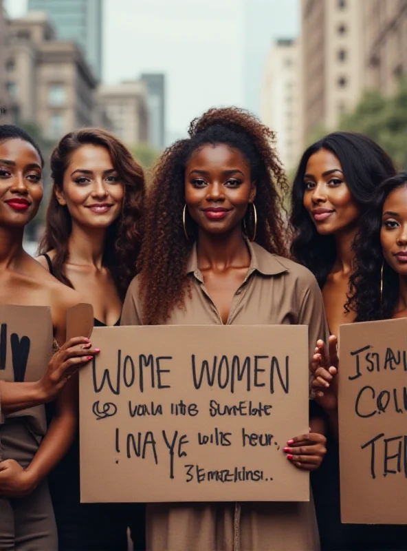 A diverse group of women standing together in a show of solidarity.