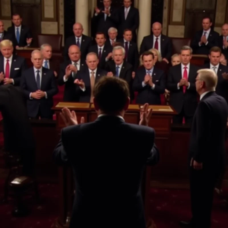 A split screen showing Democrats and Republicans sitting during a political address.