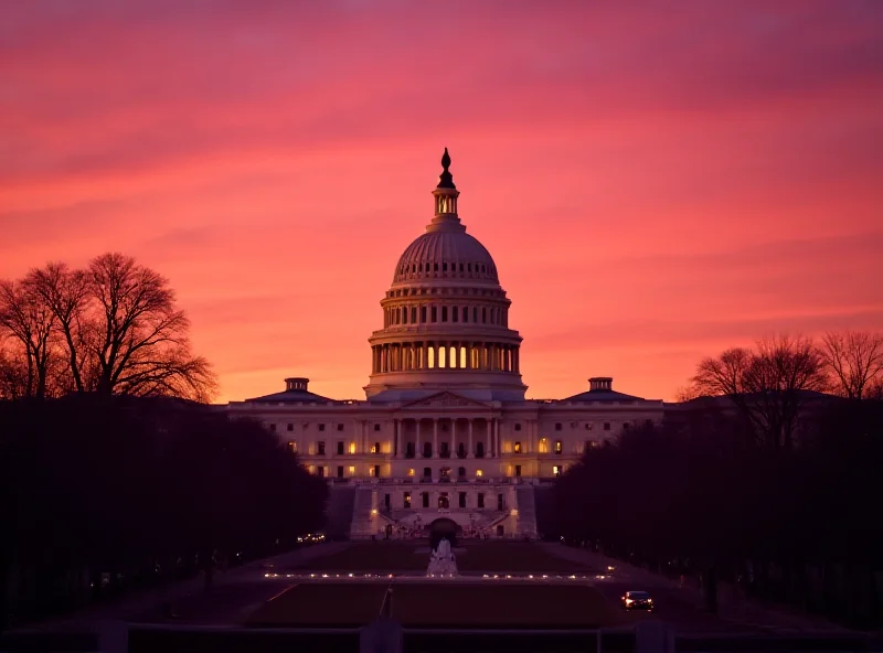 The US Capitol Building at sunset, symbolizing the ongoing political debates and challenges.