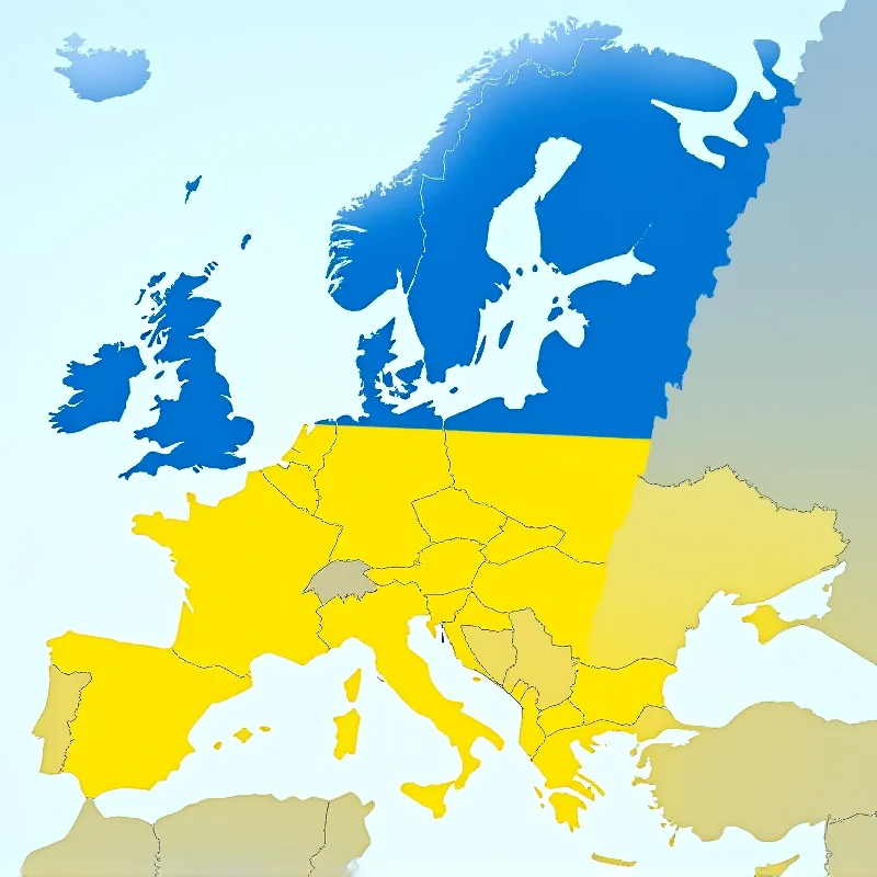 A map of Europe with the Ukrainian flag highlighted.