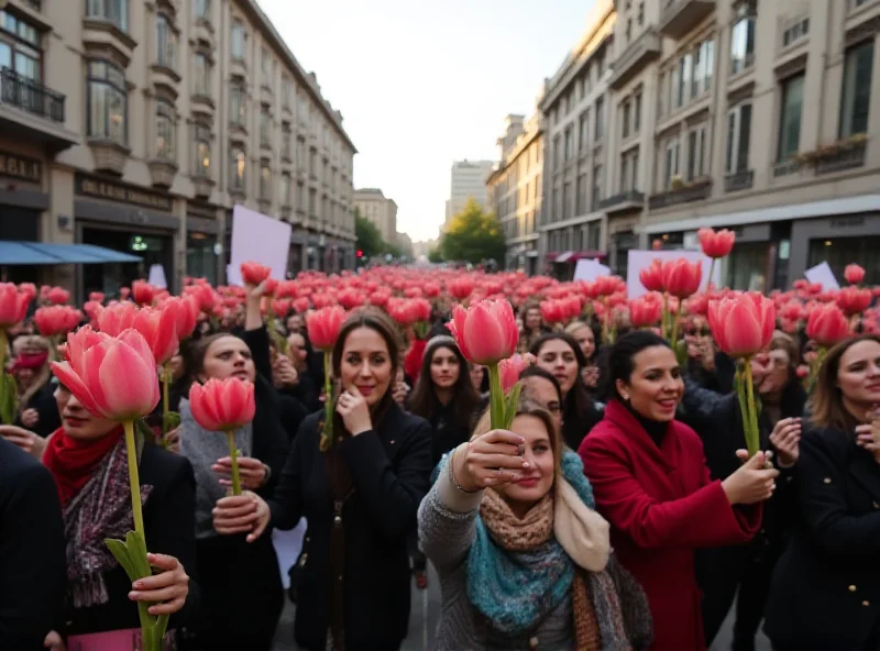 A crowd of women protesting in Tbilisi