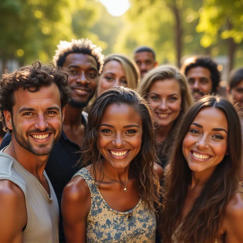 A diverse group of people standing together, representing the multiculturalism of the United States.