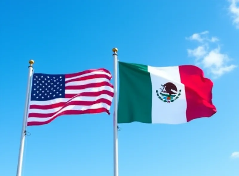 U.S. and Mexican flags waving in the wind