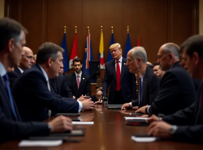 Donald Trump meeting with European leaders in a formal setting.