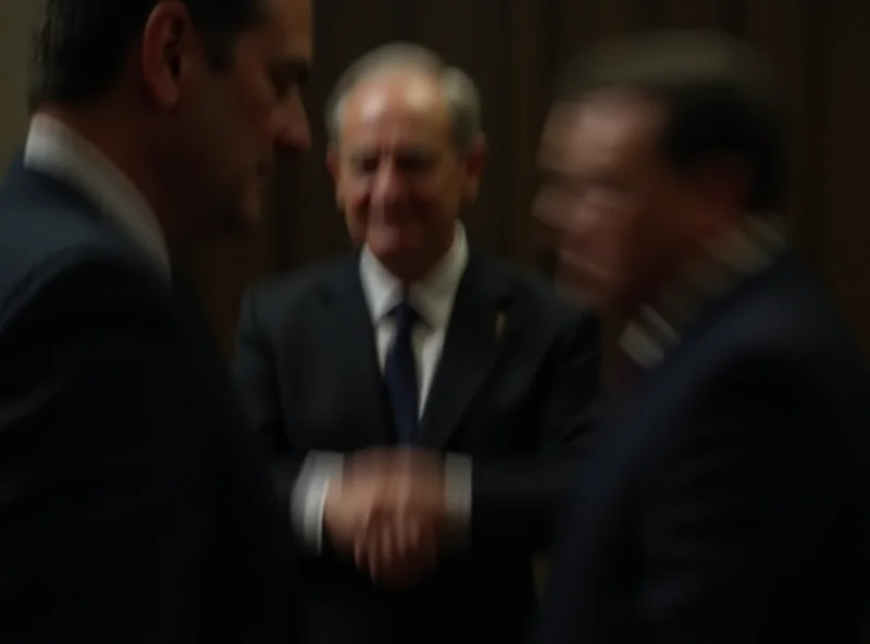 Calin Georgescu shaking hands with a blurred figure, implying a meeting with a foreign leader.