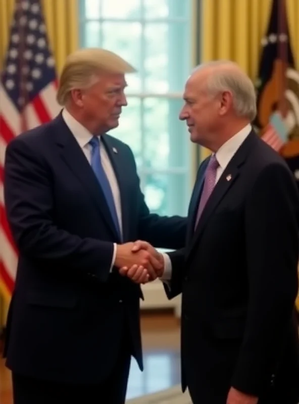 Donald Trump shaking hands with Keir Starmer at the White House, with the American and British flags in the background.