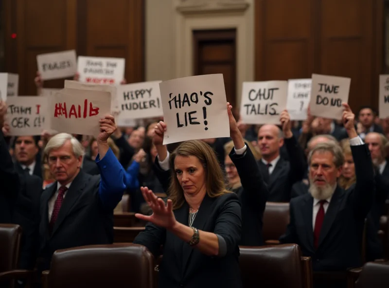 Democrats holding protest signs during Trump's address to Congress.