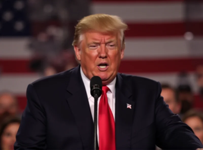 Donald Trump standing at a podium, addressing a crowd.