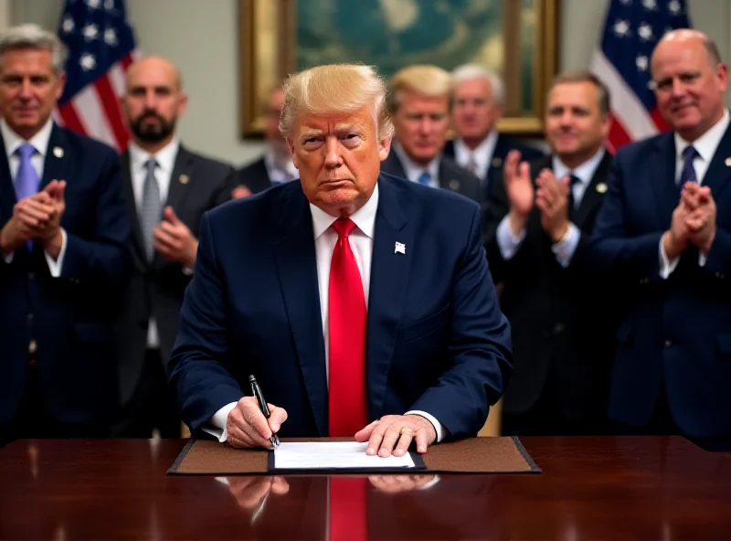 Donald Trump signing a document with automotive executives standing behind him.