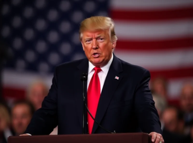 Donald Trump giving a speech with the American flag behind him.