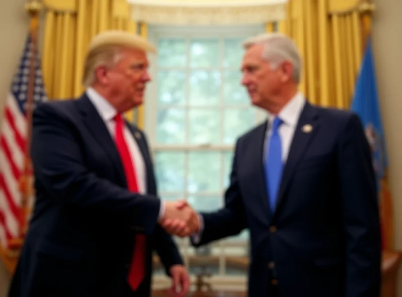 Donald Trump and Volodymyr Zelensky shaking hands in the Oval Office