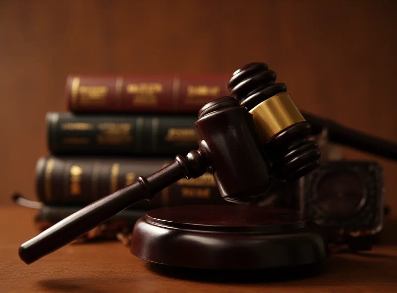 Gavel and law books on a wooden table.