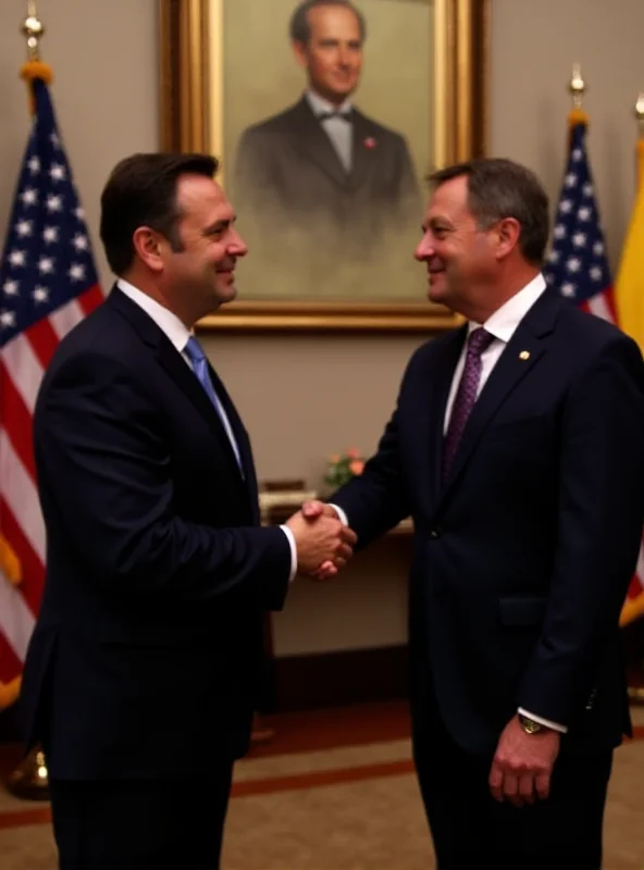 Volodymyr Zelenskyy shaking hands with a US official in a formal setting.