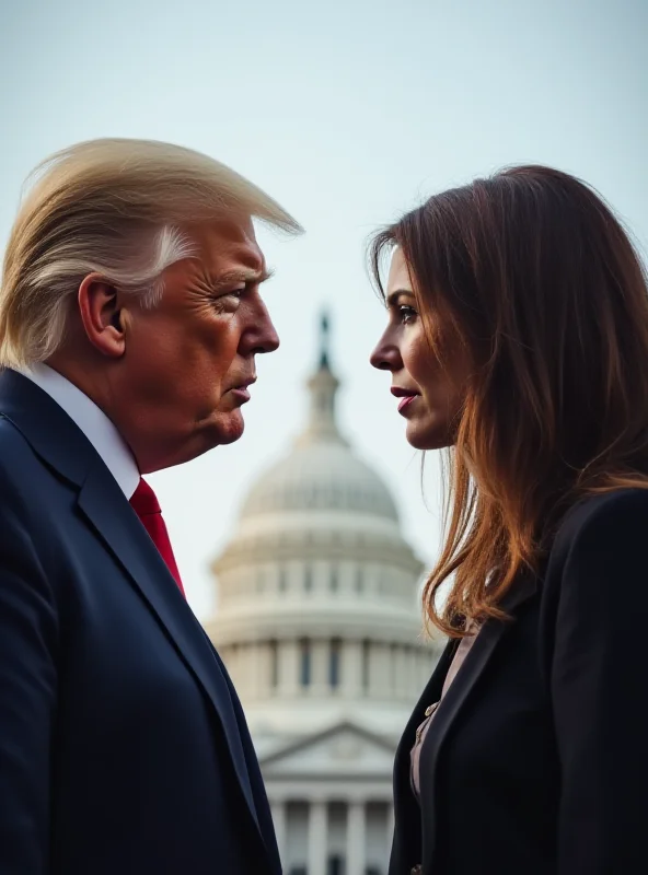 Split image of Donald Trump and Jasmine Crockett facing each other in a stylized debate setting.