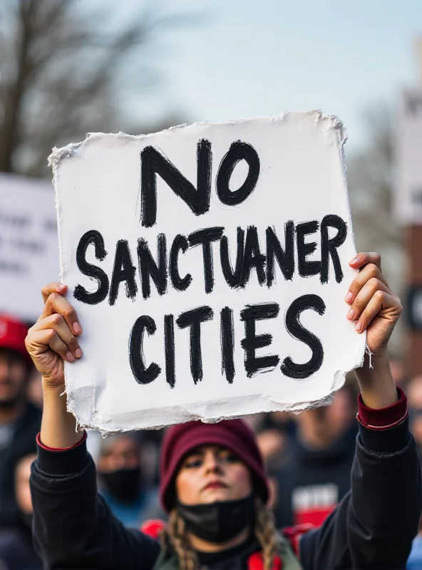 A protest sign reading 'No Sanctuary Cities' held up at a rally.