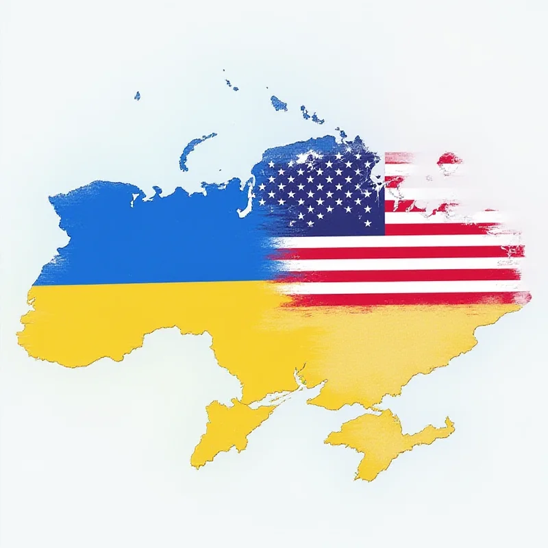 A map of Ukraine with Russian and US flags superimposed.