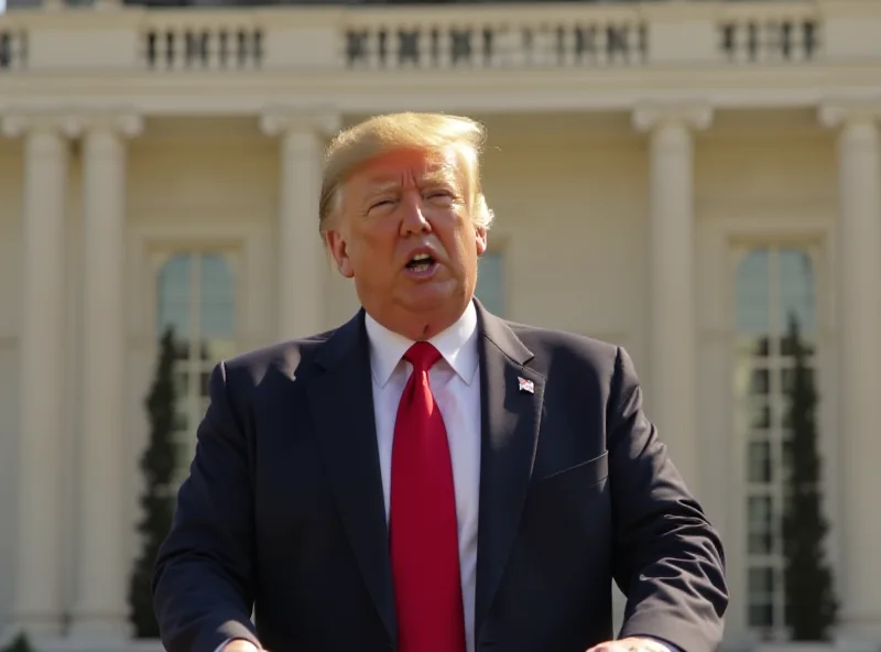 Donald Trump giving a speech at a podium with the Kennedy Center in the background.