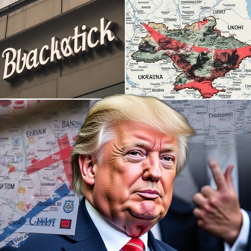 A collage showing three distinct images: the BlackRock logo representing DEI shifts, a map of Ukraine symbolizing the halted intelligence sharing, and a British flag indicating the extradition request, all subtly overlaid with an image of Donald Trump.