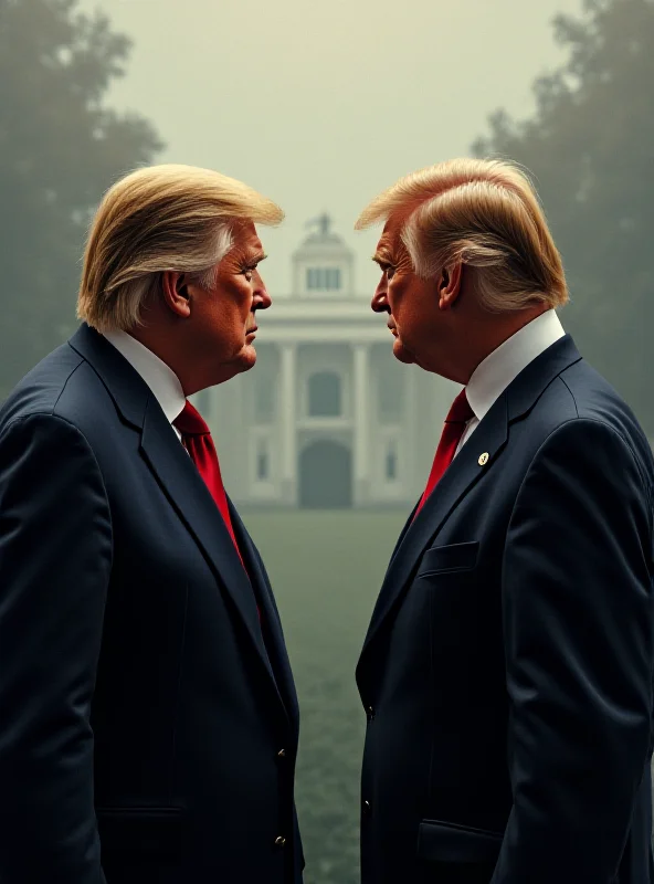 Illustration of Donald Trump and Volodymyr Zelensky standing in the White House, looking in opposite directions, symbolizing the political tension between them.