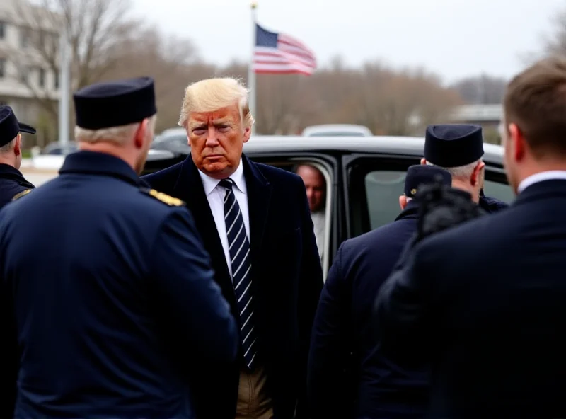 Donald Trump arriving at Walter Reed Medical Center, surrounded by security.